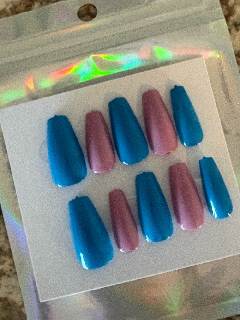 Blue and Pink Press-On Nail Set -